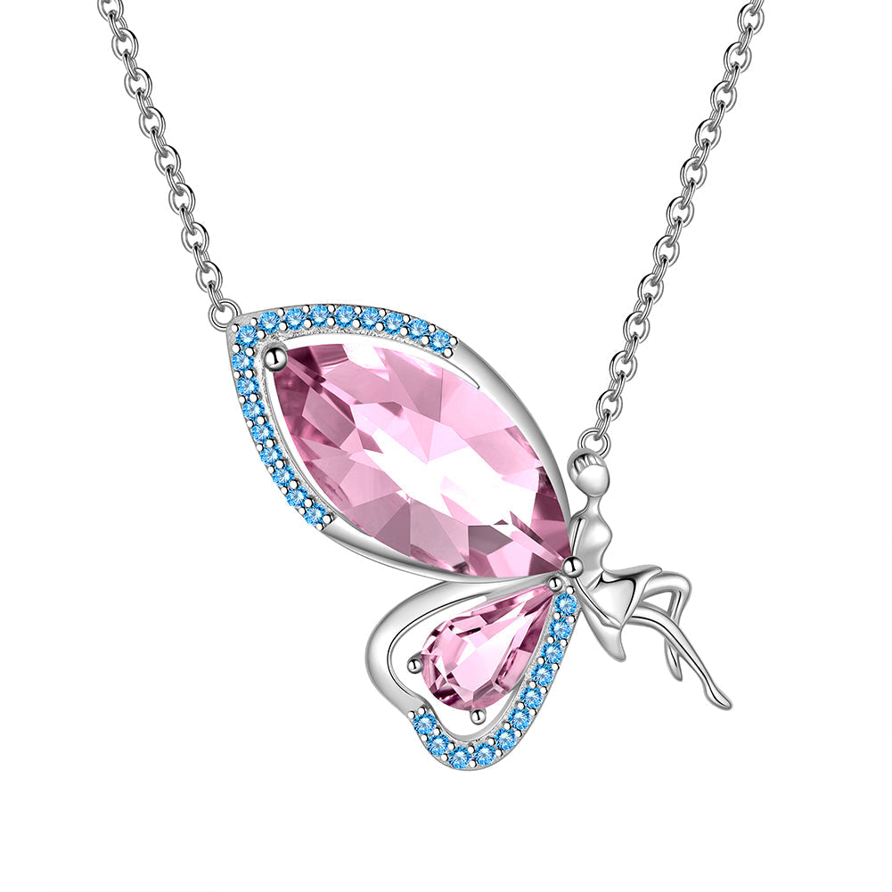 Tokyo Mart Women Fairy Butterfly Necklace Birthstone Pendant Jewelry Birthday Gifts 925 Sterling Silver