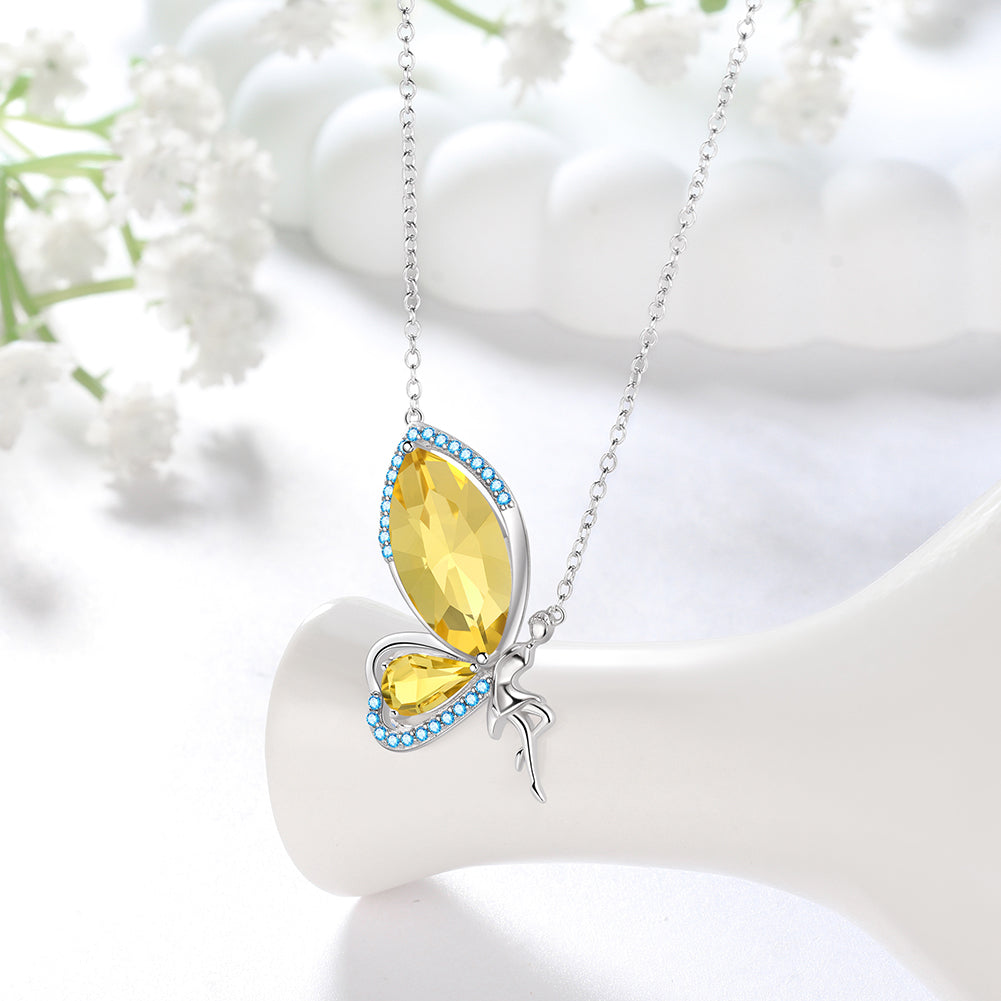 Tokyo Mart Butterfly Fairy Necklace Women Birthstone Necklace 925 Sterling Silver Pendant Jewelry Birthday Gifts