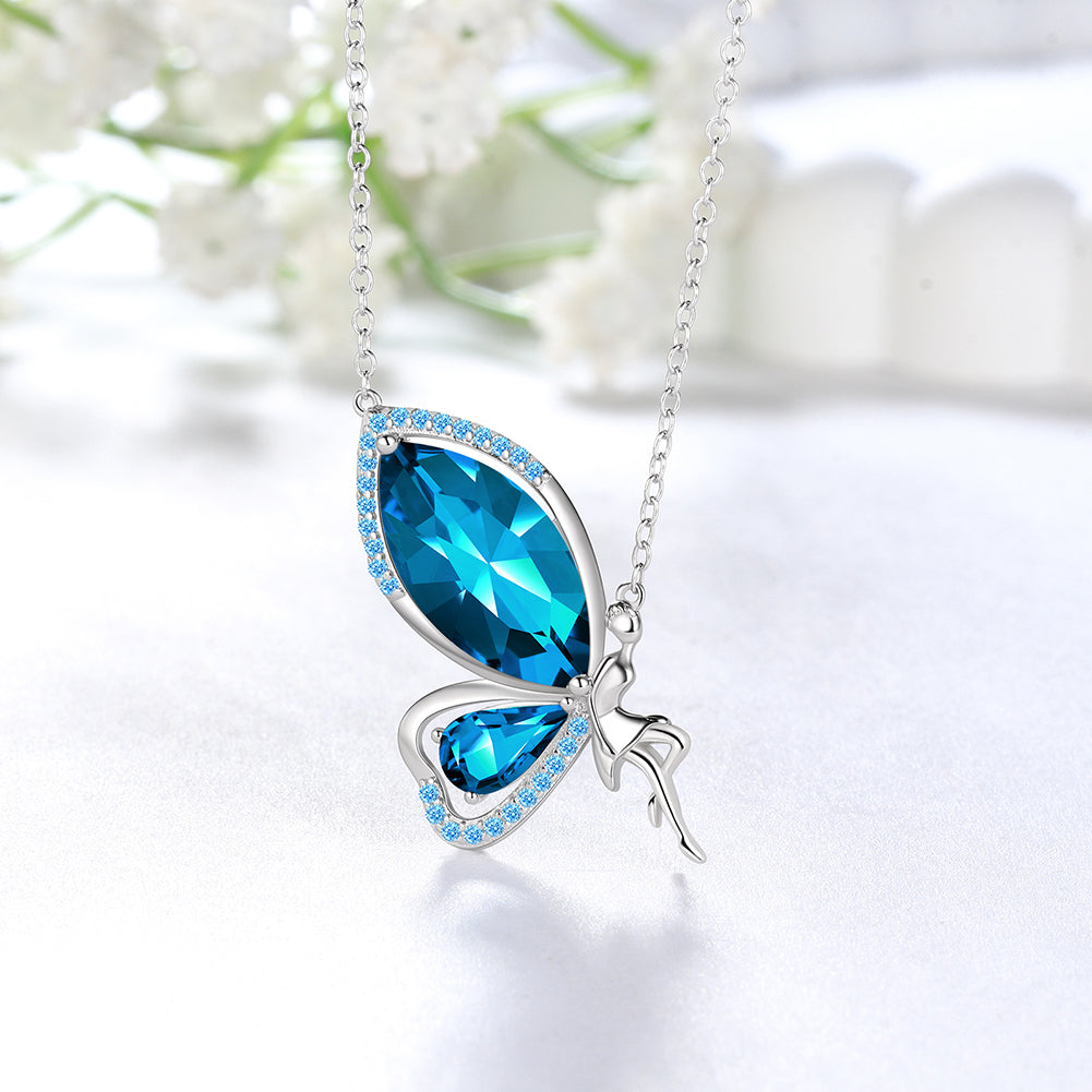 Tokyo Mart Butterfly Fairy Necklace Women Birthstone Necklace 925 Sterling Silver Pendant Jewelry Birthday Gifts