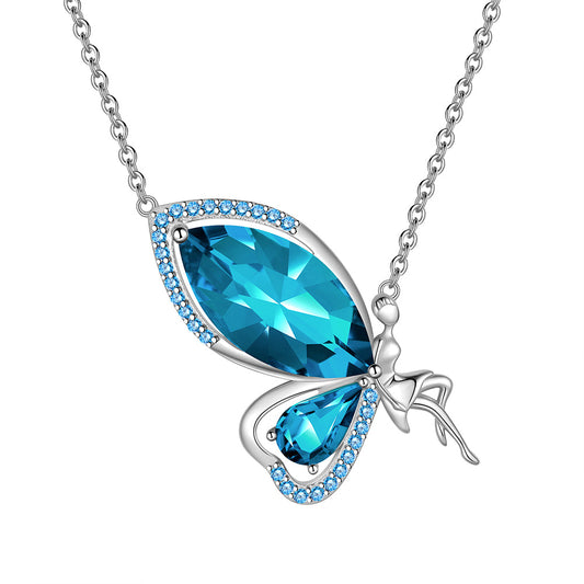 Tokyo Mart Butterfly Fairy Necklace Women Birthstone Necklace 925 Sterling Silver Pendant Jewelry Birthday Gifts