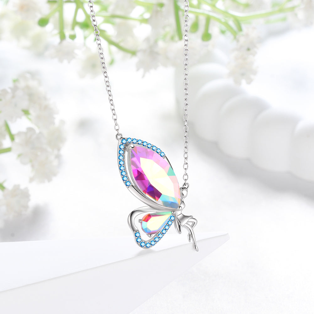 Tokyo Mart Butterfly Fairy Necklace Women Birthstone Necklace 925 Sterling Silver Pendant Jewelry Birthday Gifts