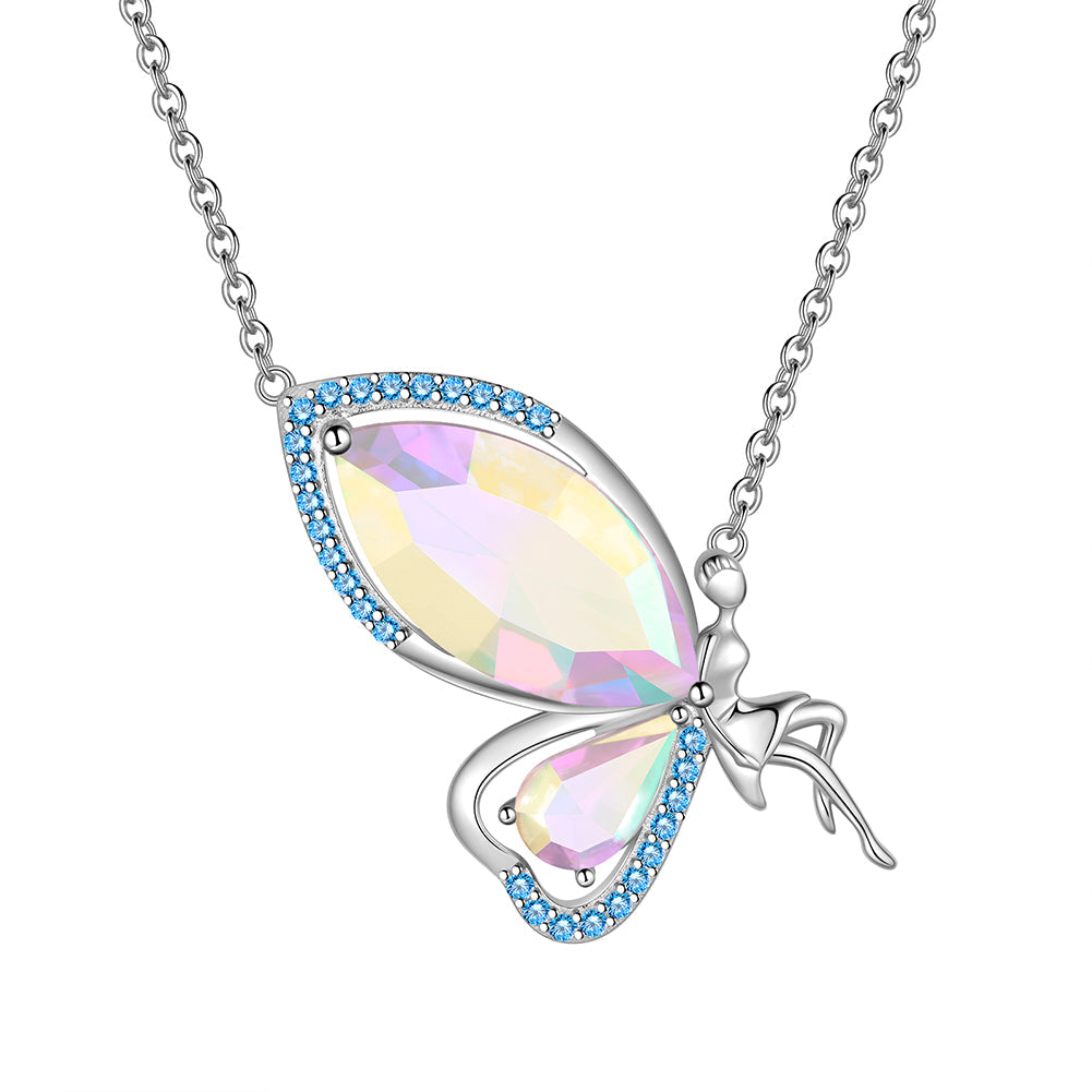 Tokyo Mart Butterfly Fairy Necklace Women Birthstone Necklace 925 Sterling Silver Pendant Jewelry Birthday Gifts