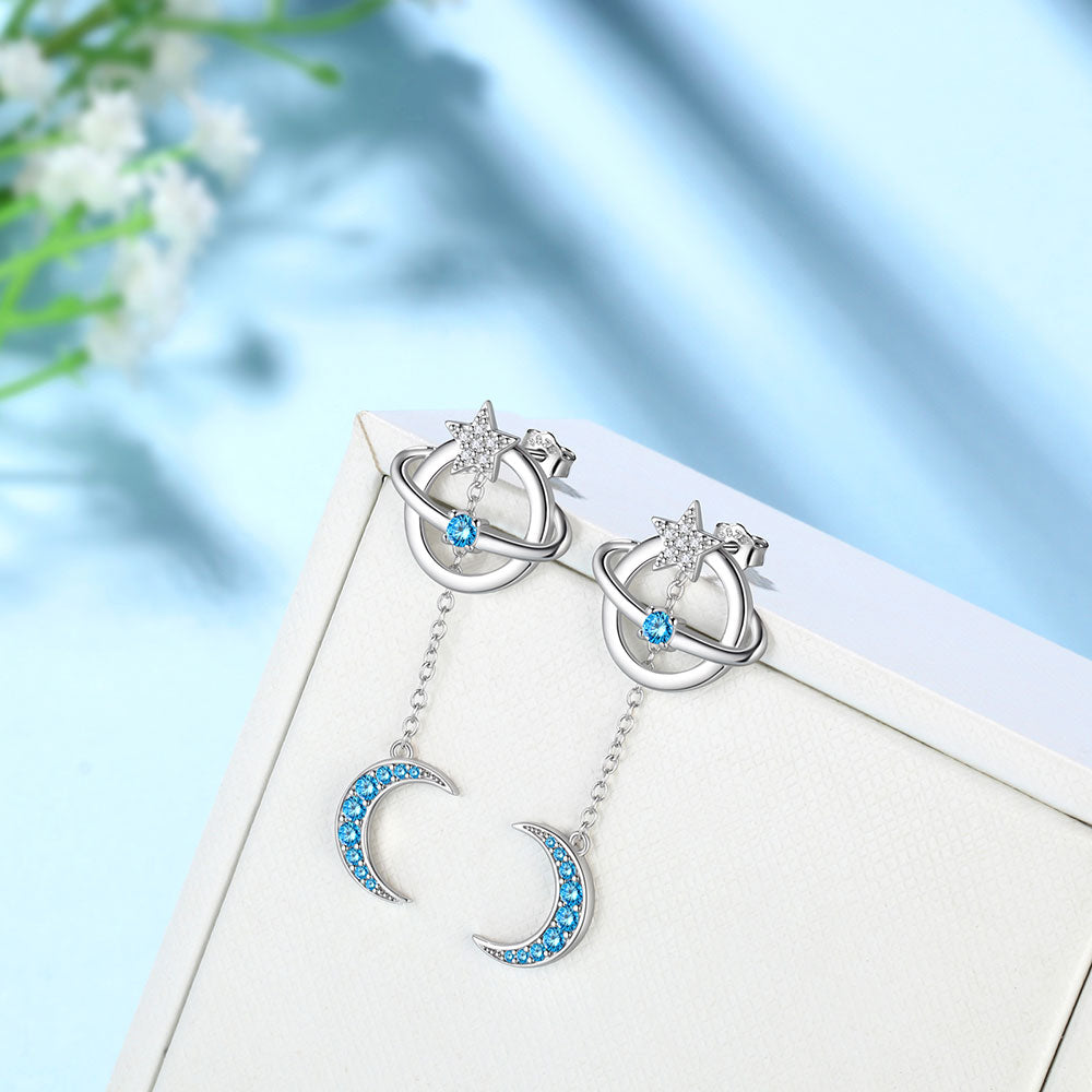 Tokyo Mart Women Celestial Moon & Star Earth Planet Dangle Earrings Grils Jewelry