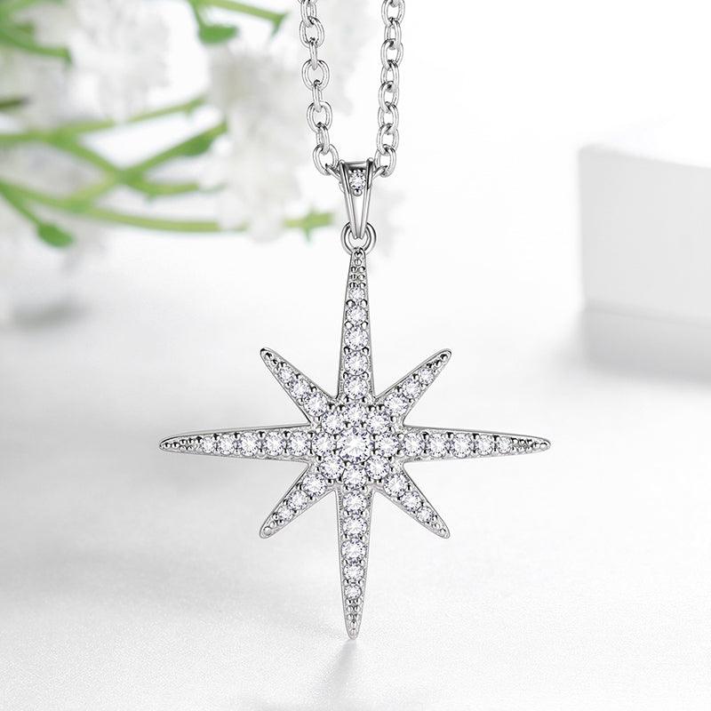 Tokyo Mart Eight-Pointed Star Moissanite Necklace Women Girls Jewelry Pendant 925 Sterling Silver