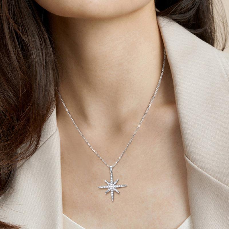 Tokyo Mart Eight-Pointed Star Moissanite Necklace Women Girls Jewelry Pendant 925 Sterling Silver