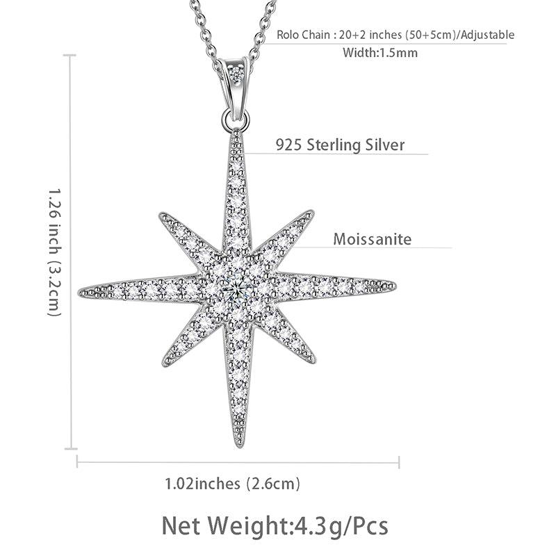 Tokyo Mart Eight-Pointed Star Moissanite Necklace Women Girls Jewelry Pendant 925 Sterling Silver