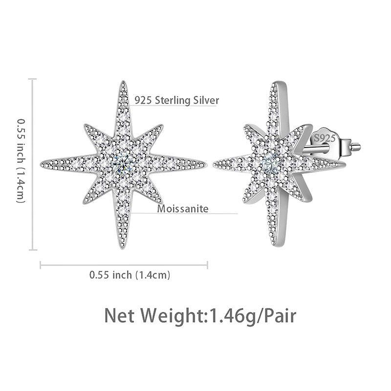 Tokyo Mart Eight-Pointed Star Moissanite Stud Earrings Women Girls Jewelry 925 Sterling Silver