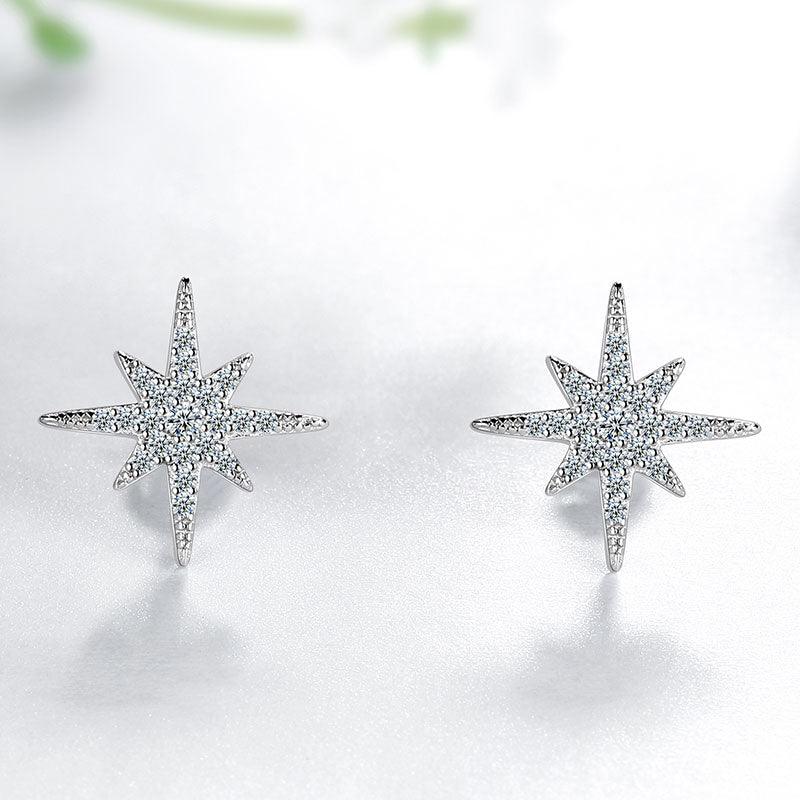 Tokyo Mart Eight-Pointed Star Moissanite Stud Earrings Women Girls Jewelry 925 Sterling Silver