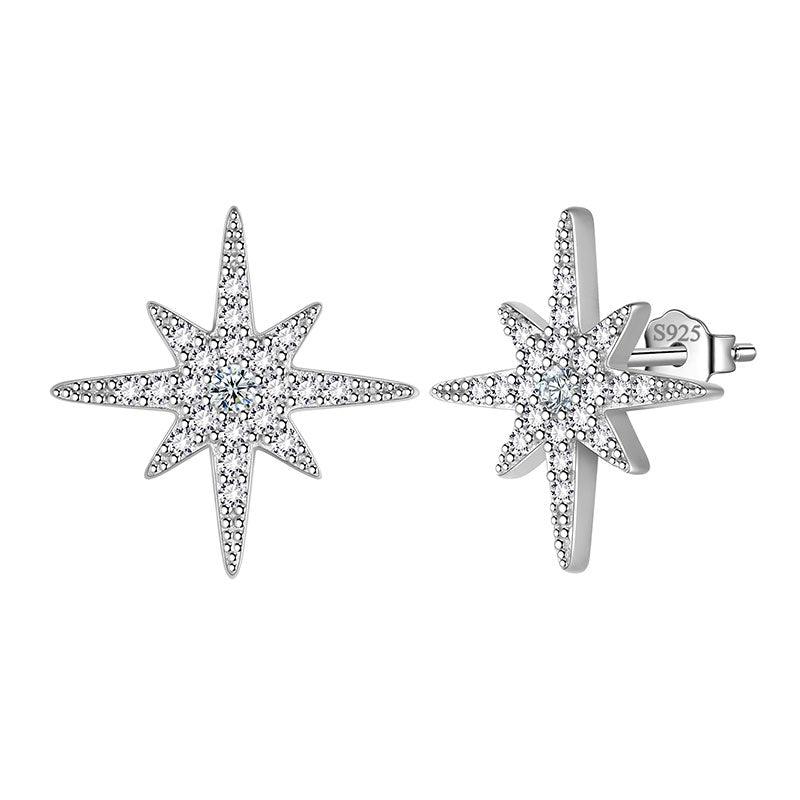 Tokyo Mart Eight-Pointed Star Moissanite Stud Earrings Women Girls Jewelry 925 Sterling Silver