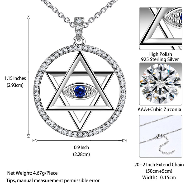 Tokyo Mart Blue Evil Eye Star of David Necklace Pendant Men Womens Jewelry 925 sterling silver