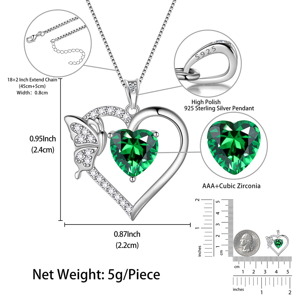 Tokyo Mart Herz-Halskette mit Geburtsstein-Anhänger, Schmetterling, Sterling-Silber 925, Schmuck für Damen und Mädchen, Geburtstagsgeschenke 