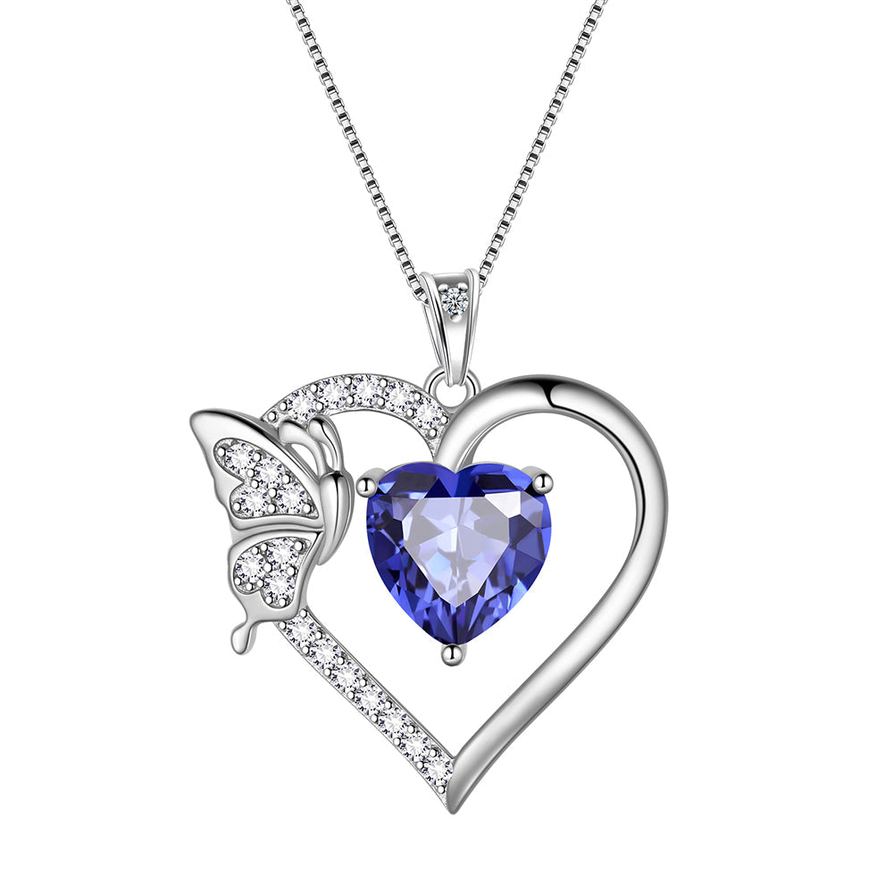 Tokyo Mart Women Heart Necklace Birthstone Butterfly Pendant Jewelry Girls Birthday Gifts 925 Sterling Silver