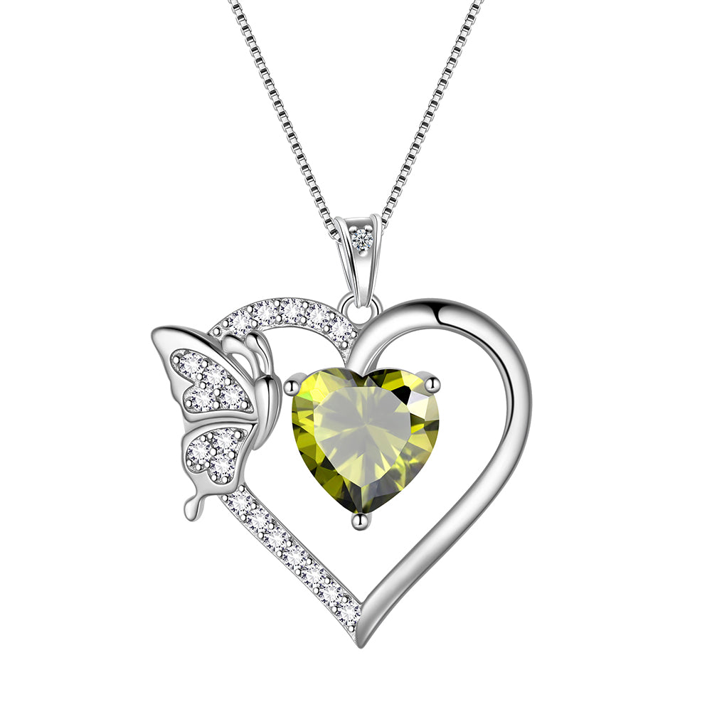 Tokyo Mart Women Heart Necklace Birthstone Butterfly Pendant Jewelry Girls Birthday Gifts 925 Sterling Silver