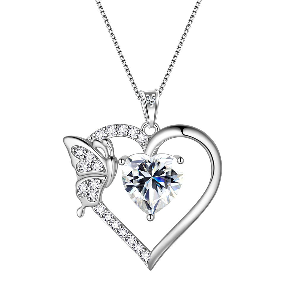 Tokyo Mart Women Heart Necklace Birthstone Butterfly Pendant Jewelry Girls Birthday Gifts 925 Sterling Silver