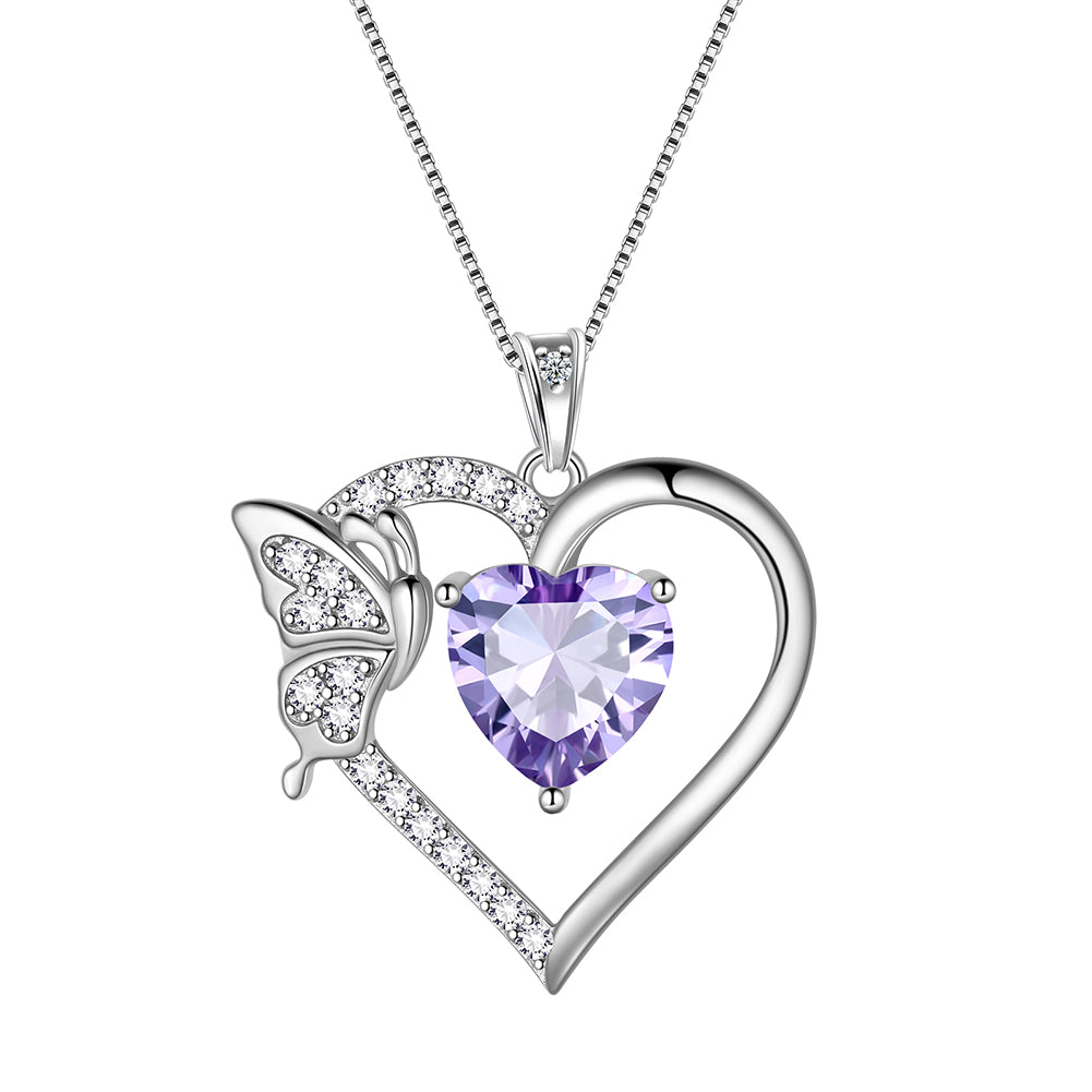 Tokyo Mart Women Heart Necklace Birthstone Butterfly Pendant Jewelry Girls Birthday Gifts 925 Sterling Silver