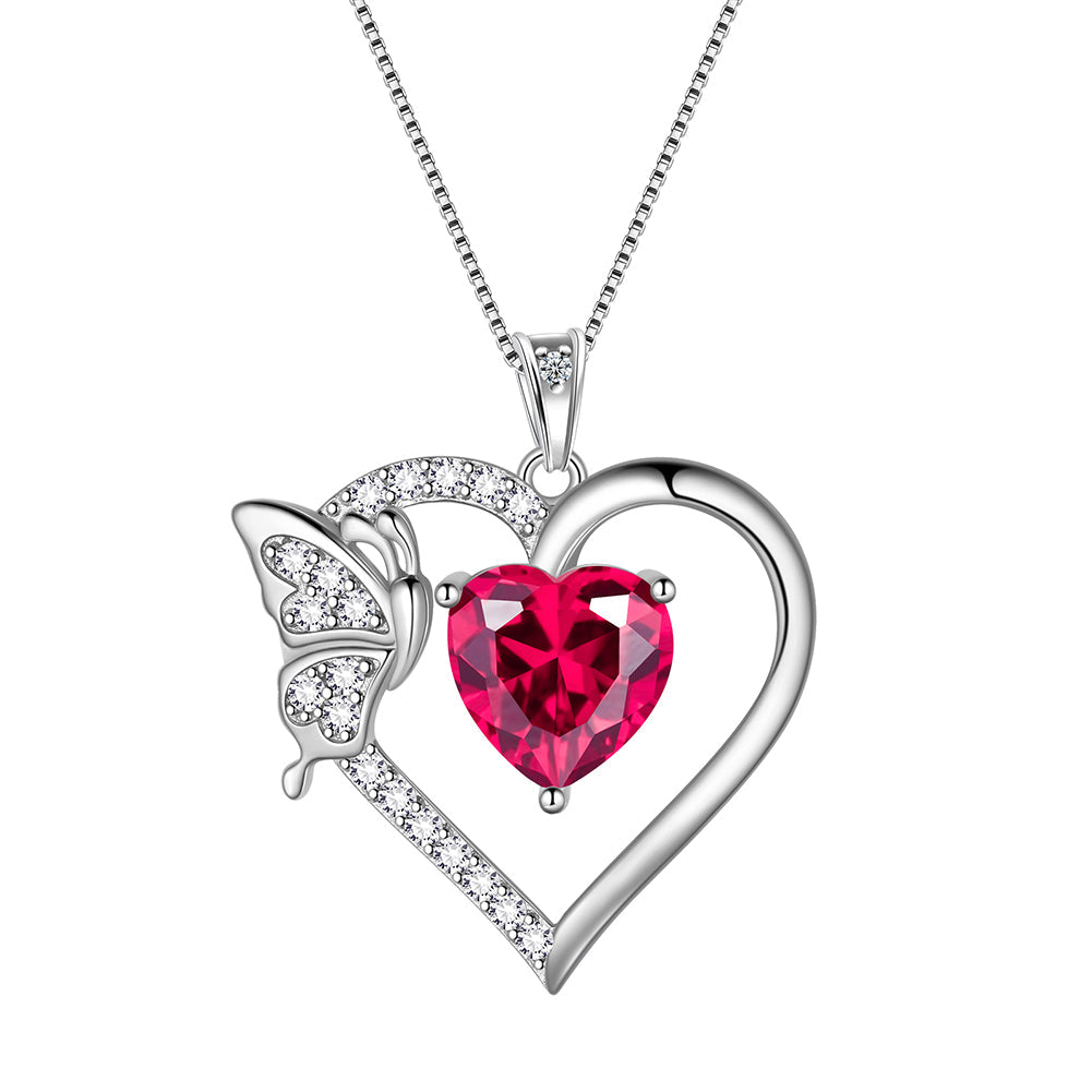 Tokyo Mart Women Heart Necklace Birthstone Butterfly Pendant Jewelry Girls Birthday Gifts 925 Sterling Silver