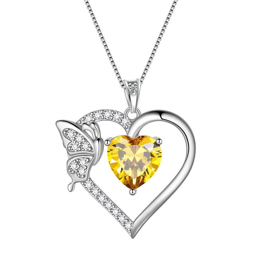 Tokyo Mart Women Heart Necklace Birthstone Butterfly Pendant Jewelry Girls Birthday Gifts 925 Sterling Silver