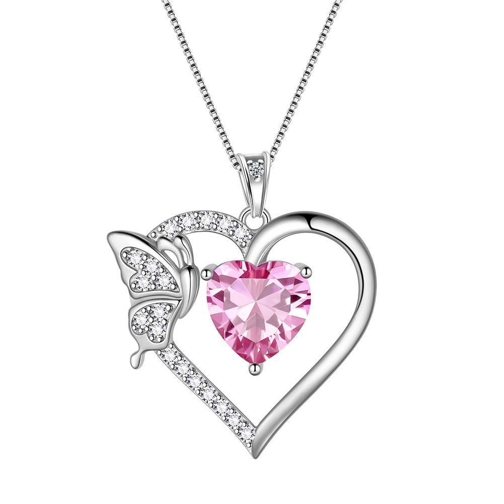 Tokyo Mart Women Heart Necklace Birthstone Butterfly Pendant Jewelry Girls Birthday Gifts 925 Sterling Silver