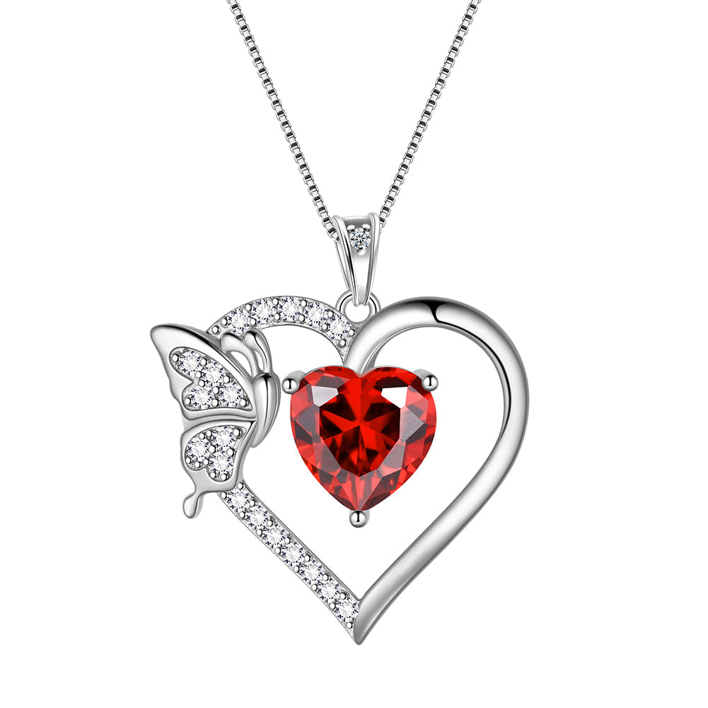 Tokyo Mart Women Heart Necklace Birthstone Butterfly Pendant Jewelry Girls Birthday Gifts 925 Sterling Silver