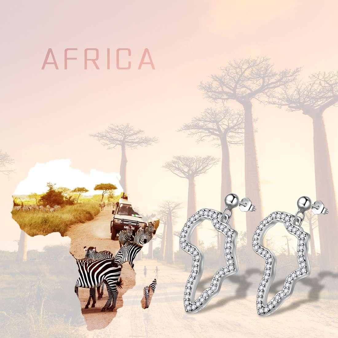 Tokyo Mart African Map Drop Earring Women Men Jewelry Gift 925 Sterling Silver