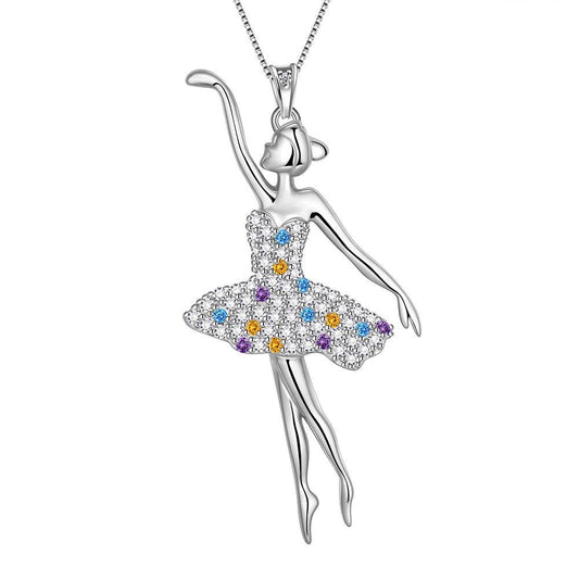 Tokyo Mart Halskette mit Anhänger „Ballerina, Balletttänzerin“, Regenbogen-Schmuck, Geschenk für Frauen und Mädchen, 925er Sterlingsilber