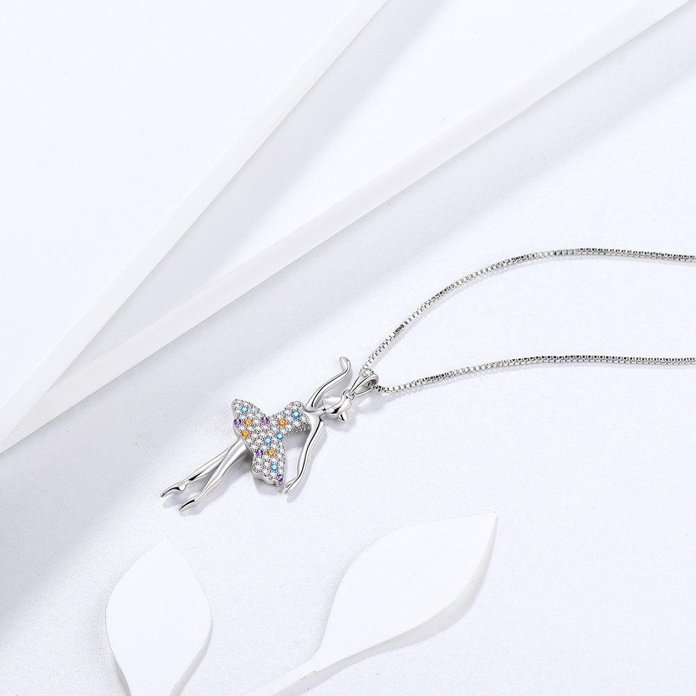 Tokyo Mart Halskette mit Anhänger „Ballerina, Balletttänzerin“, Regenbogen-Schmuck, Geschenk für Frauen und Mädchen, 925er Sterlingsilber