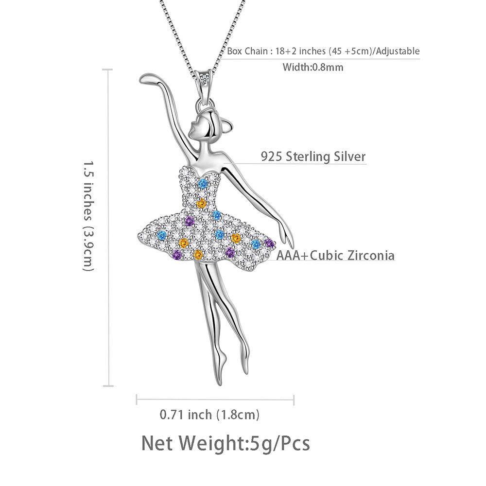 Tokyo Mart Halskette mit Anhänger „Ballerina, Balletttänzerin“, Regenbogen-Schmuck, Geschenk für Frauen und Mädchen, 925er Sterlingsilber