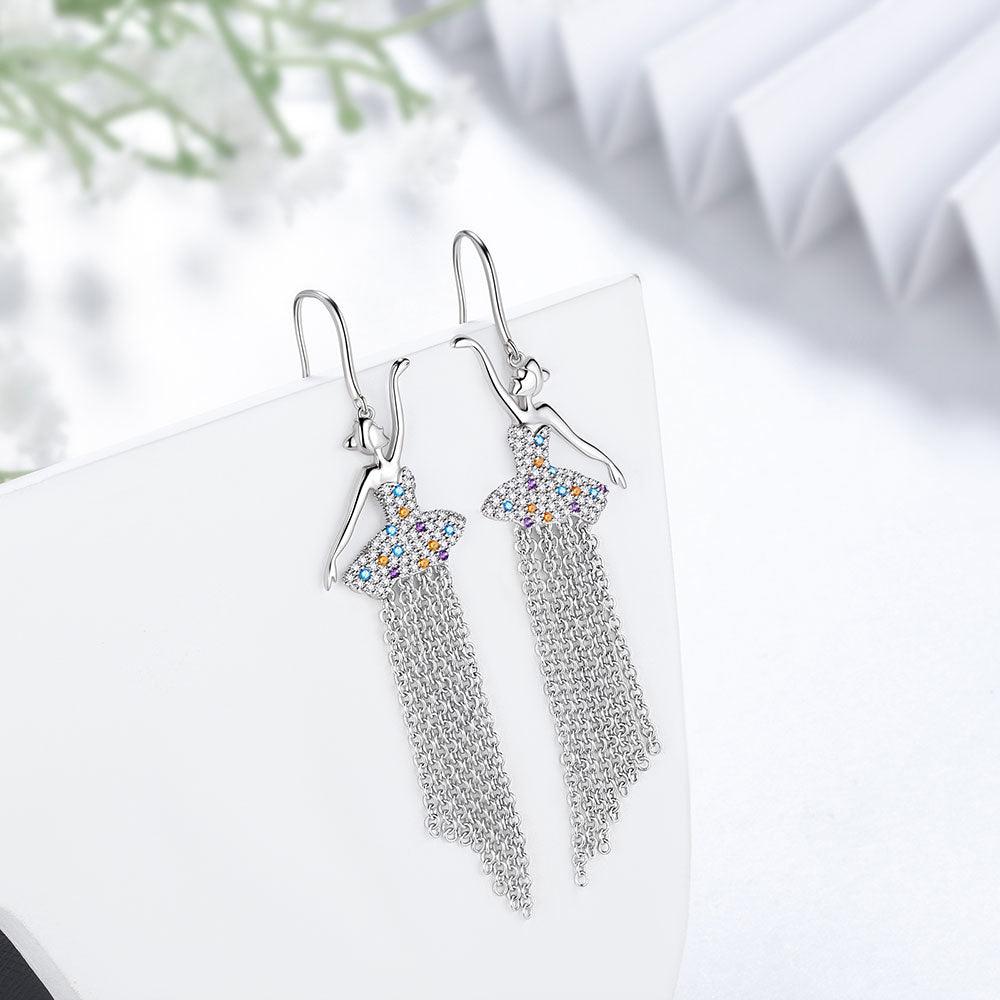 Tokyo Mart Ballerina Ballet Dancer Dangle Earrings Rainbow Jewelry Women Girls Birthday Gift 925 Sterling Silver