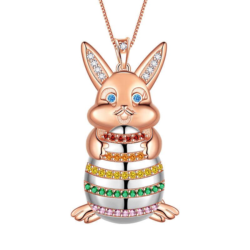 Tokyo Mart Women Girl Kids Bunny Rabbit Easter Egg Pendant Necklace Easter Gift 925 Sterling Silver