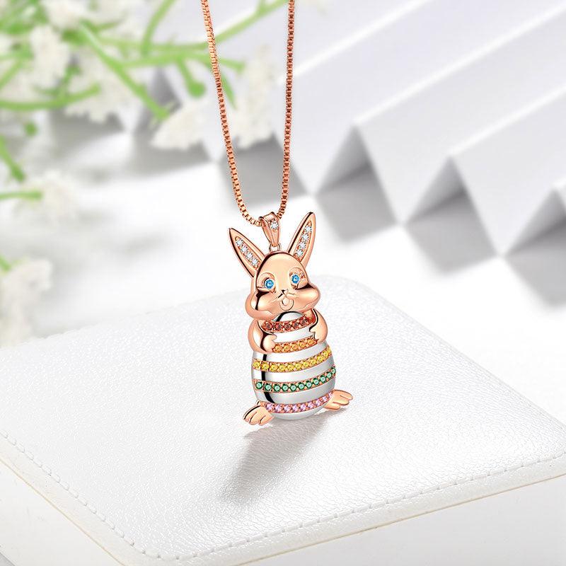 Tokyo Mart Women Girl Kids Bunny Rabbit Easter Egg Pendant Necklace Easter Gift 925 Sterling Silver