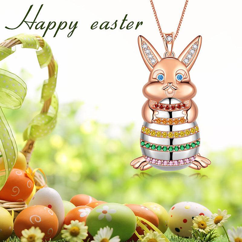 Tokyo Mart Women Girl Kids Bunny Rabbit Easter Egg Pendant Necklace Easter Gift 925 Sterling Silver