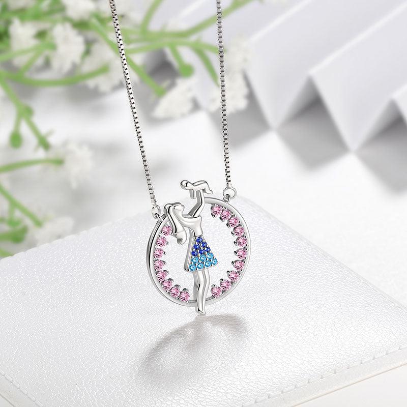 Tokyo Mart Women Mother and Child Pendant Necklace Mothers Day Gift 925 Sterling Silver