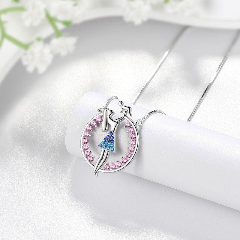 Tokyo Mart Women Mother and Child Pendant Necklace Mothers Day Gift 925 Sterling Silver