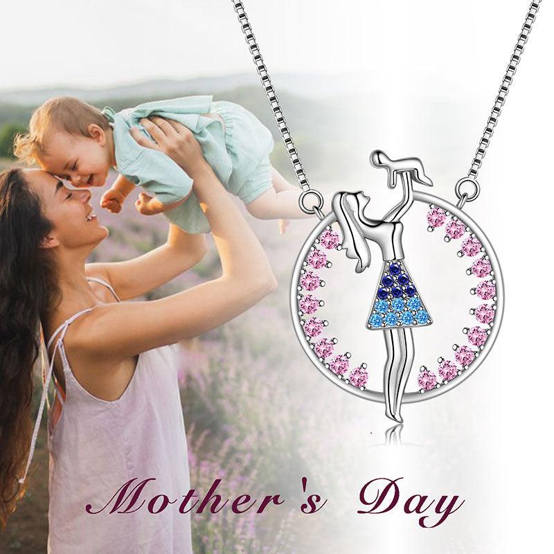 Tokyo Mart Women Mother and Child Pendant Necklace Mothers Day Gift 925 Sterling Silver