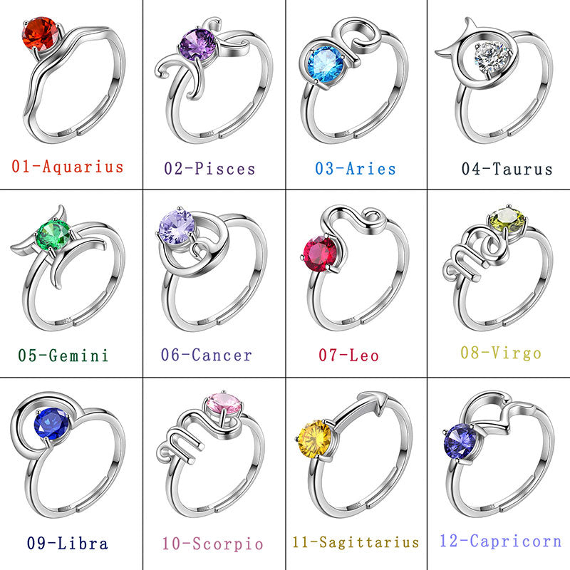 Tokyo Mart Aquarius Ring January Garnet Birthstone Zodiac Women Girls Jewelry Birthday Gift