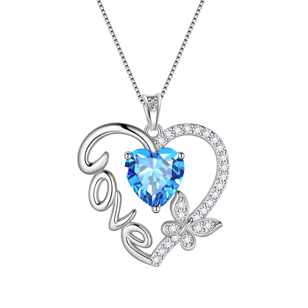 Tokyo Mart Women Love Heart Necklace Butterfly Birthstone Pendant Jewelry Girls Birthday Gifts Sterling Silver