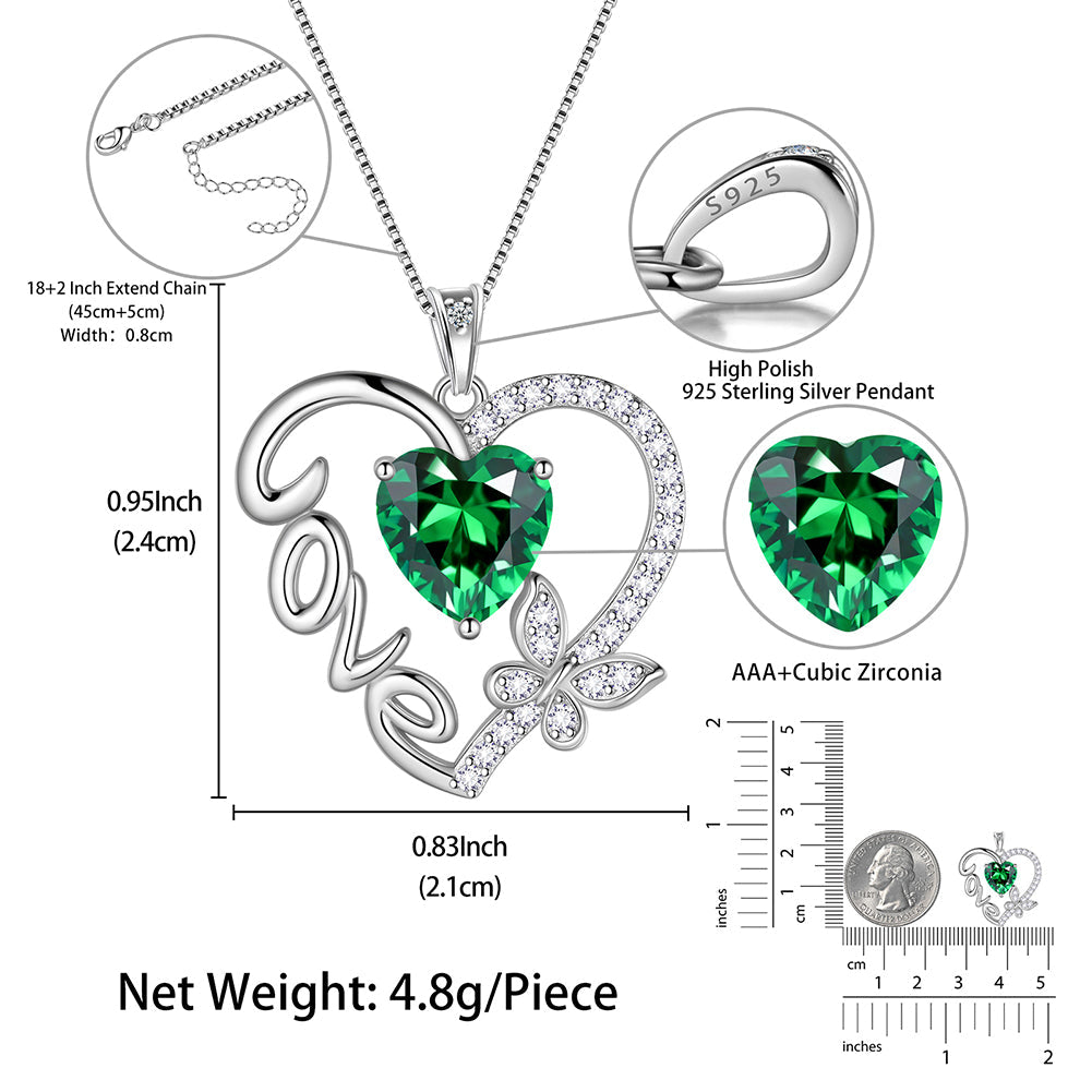 Tokyo Mart Halskette mit Herz-Anhänger und Schmetterlings-Geburtsstein, Sterling-Silber 925, Schmuck für Damen und Mädchen, Geburtstagsgeschenke 