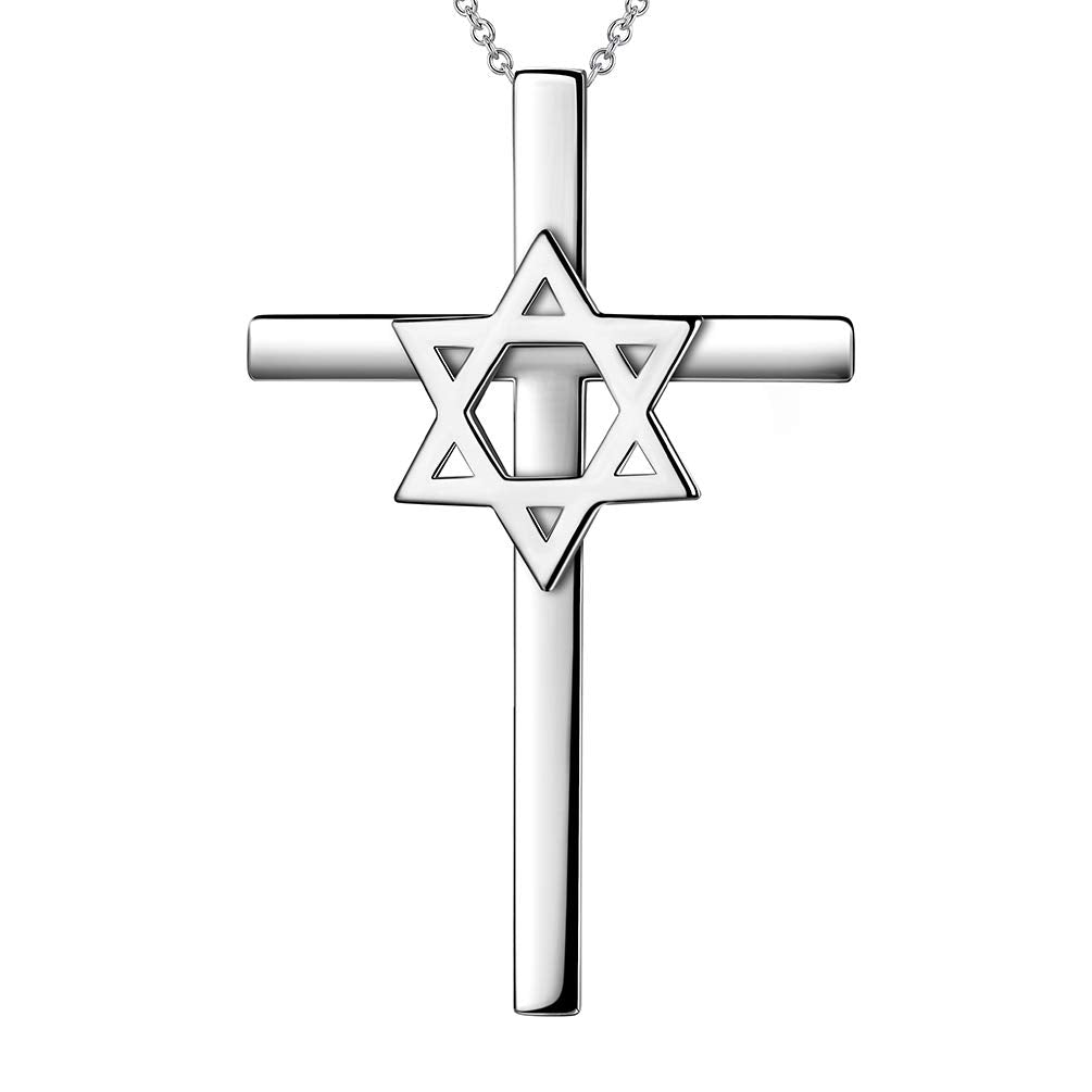 Tokyo Mart Magen Davidstern-Kreuz-Halskette für Damen und Herren, 925er Sterlingsilber, Anhänger, Judaica-Amulett, Schmuck