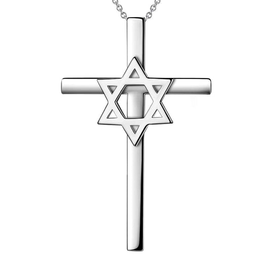 Tokyo Mart Magen Davidstern-Kreuz-Halskette für Damen und Herren, 925er Sterlingsilber, Anhänger, Judaica-Amulett, Schmuck