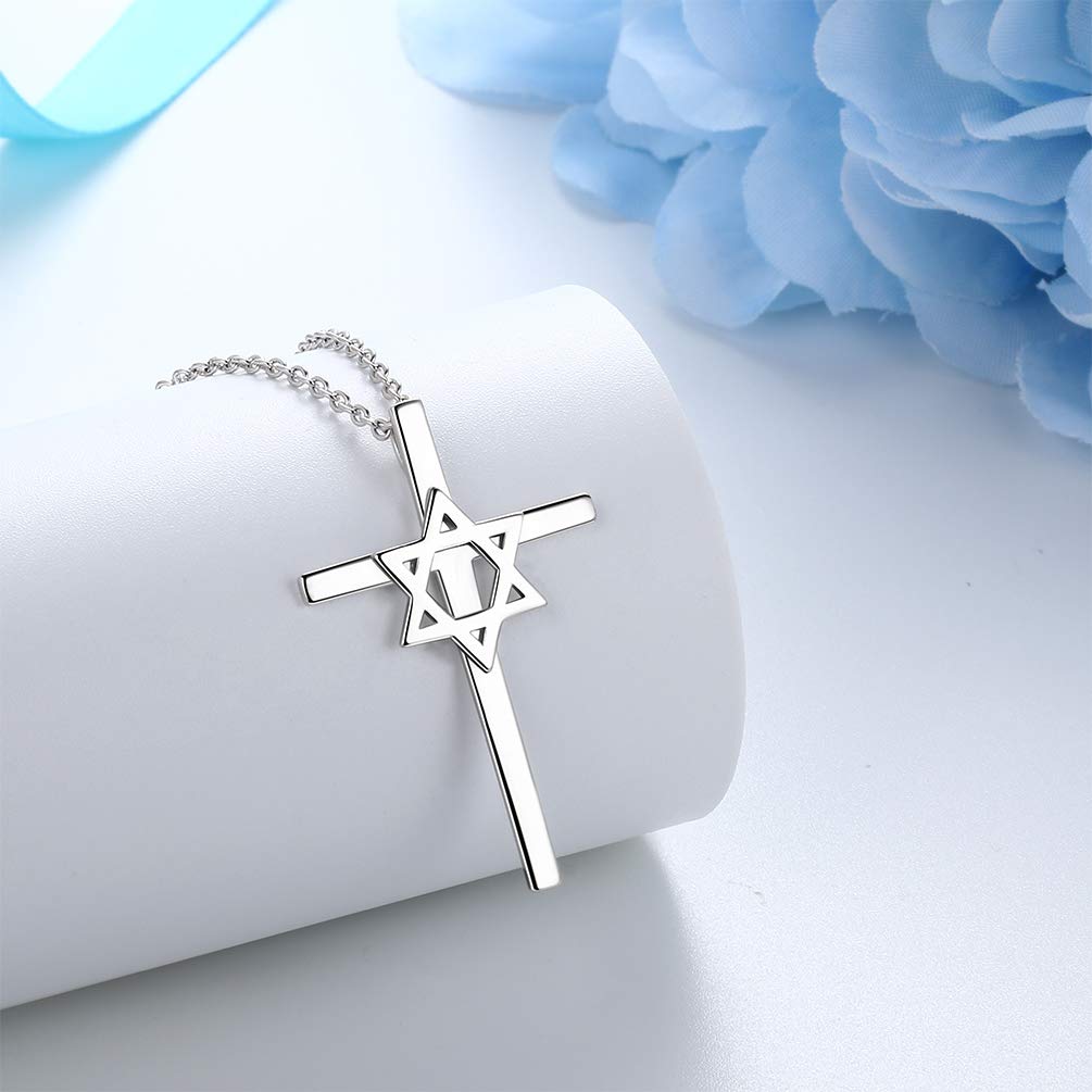 Tokyo Mart Magen Davidstern-Kreuz-Halskette für Damen und Herren, 925er Sterlingsilber, Anhänger, Judaica-Amulett, Schmuck