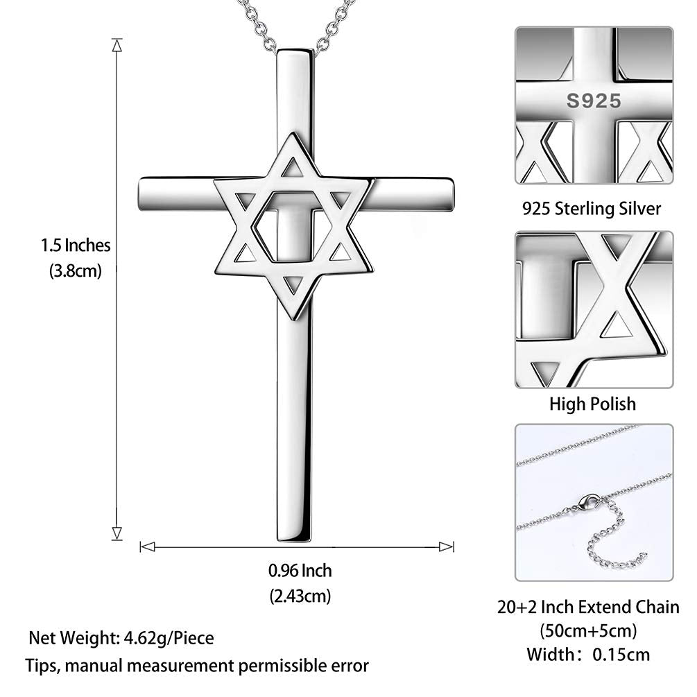 Tokyo Mart Magen Davidstern-Kreuz-Halskette für Damen und Herren, 925er Sterlingsilber, Anhänger, Judaica-Amulett, Schmuck