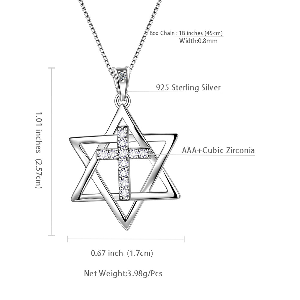 Tokyo Mart Magen Davidstern-Halskette mit Kreuzanhänger, Damen und Herren, 925er Sterlingsilber, jüdischer Amulettschmuck