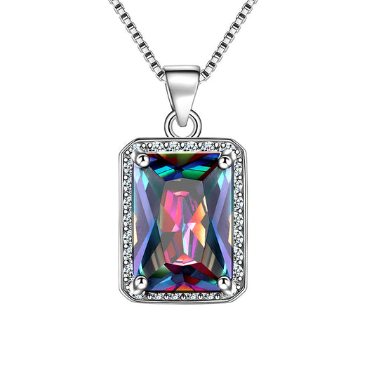 Tokyo Mart Rechteck Mystic Fire Topaz Halskette Anhänger Frauen Mädchen Schmuck Geschenke 925 Sterling Silber