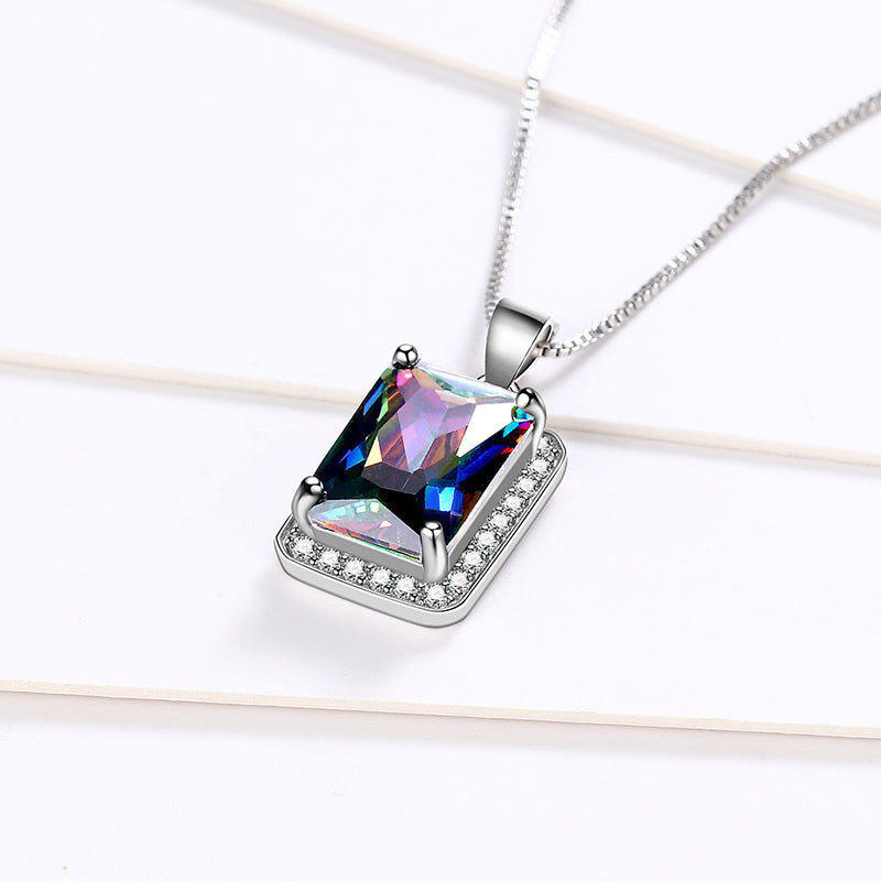 Tokyo Mart Rechteck Mystic Fire Topaz Halskette Anhänger Frauen Mädchen Schmuck Geschenke 925 Sterling Silber