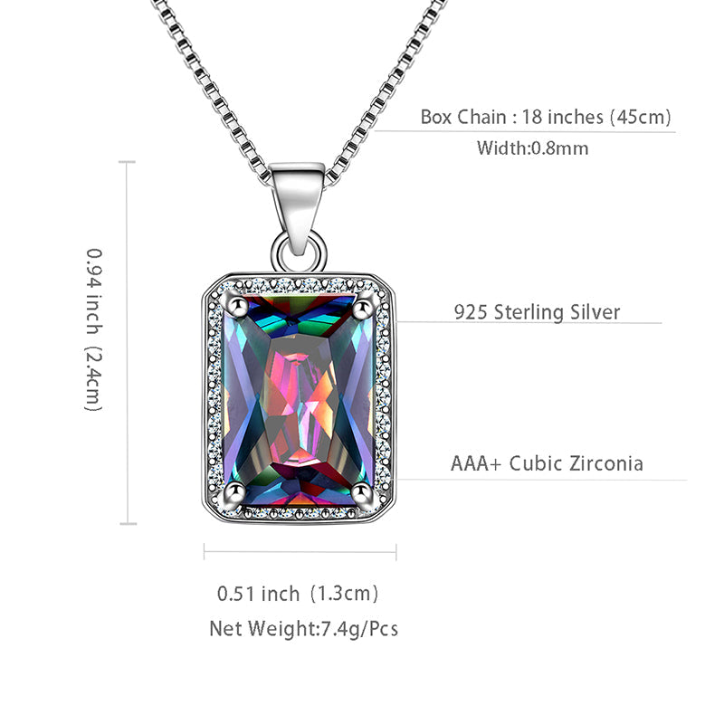 Tokyo Mart Rechteck Mystic Fire Topaz Halskette Anhänger Frauen Mädchen Schmuck Geschenke 925 Sterling Silber