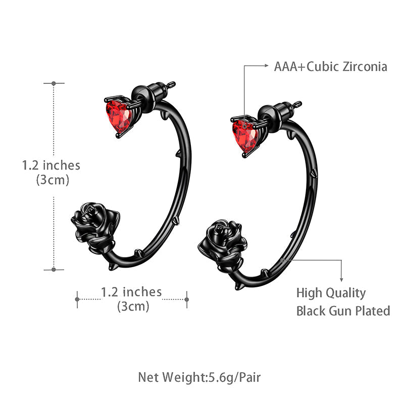 Tokyo Mart Women Rose Heart Earrings Jewelry Girls Flower Stud Hoop Earrings Gothic Vintage Romantic Valentine's Day Gifts