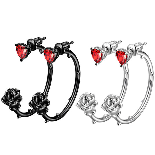 Tokyo Mart Gothic Vintage Rose Heart Earrings Jewelry Women Girls 3D Flower Stud Hoop Earrings Romantic Birthday Valentine's Day Gifts