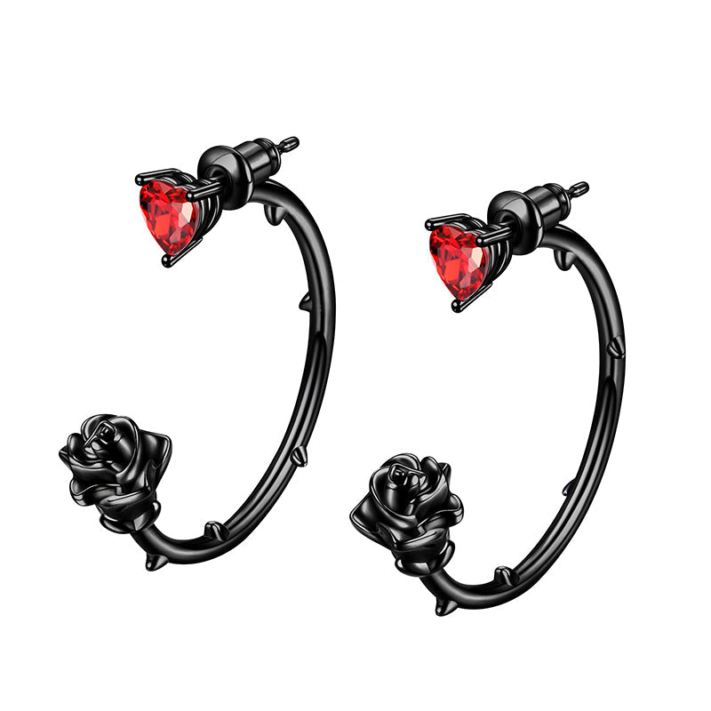 Tokyo Mart Women Rose Heart Earrings Jewelry Girls Flower Stud Hoop Earrings Gothic Vintage Romantic Valentine's Day Gifts