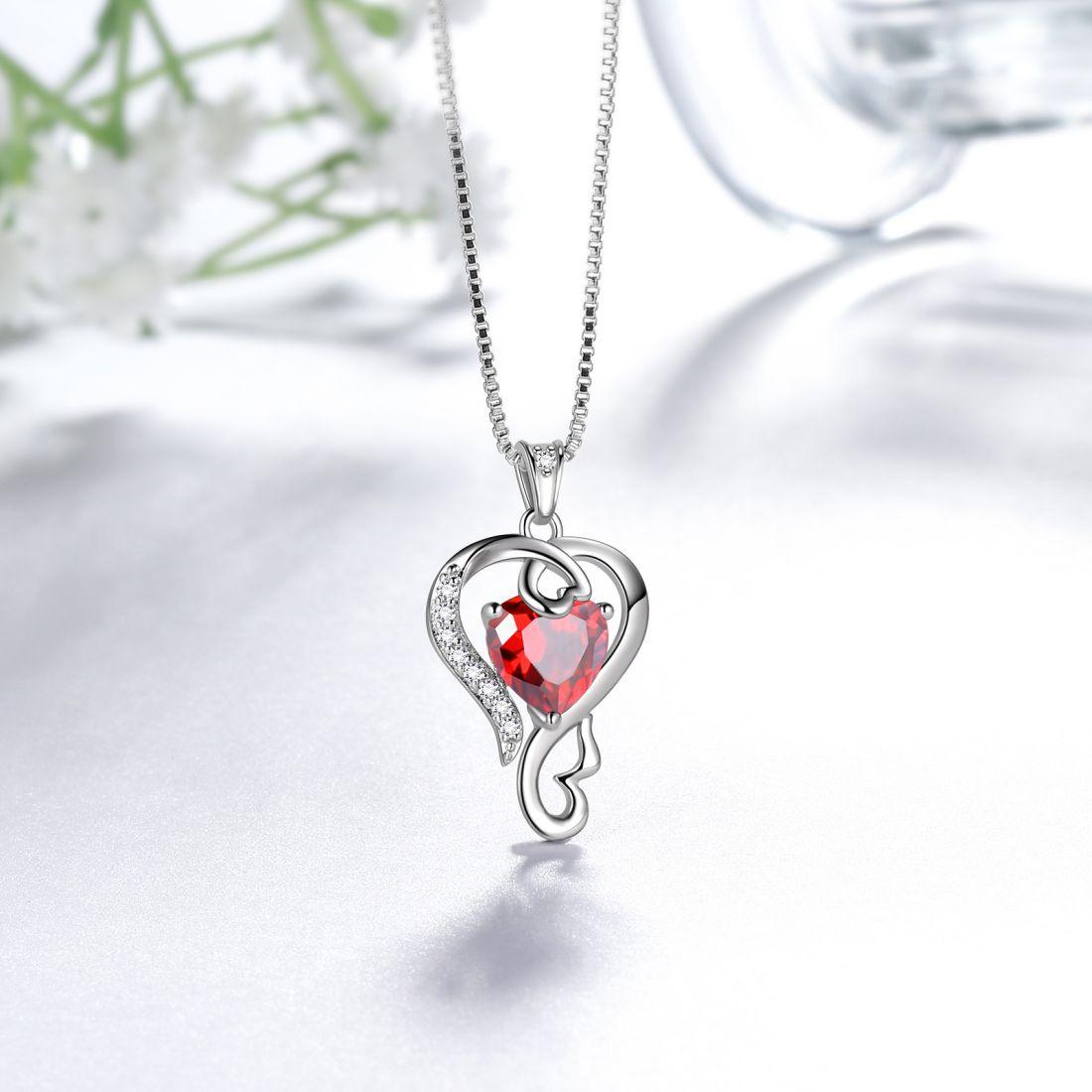 Tokyo Mart Halskette mit Anhänger „Love Heart“ mit Geburtsstein, Granat, für Damen und Mädchen, Schmuck, Geburtstagsgeschenk