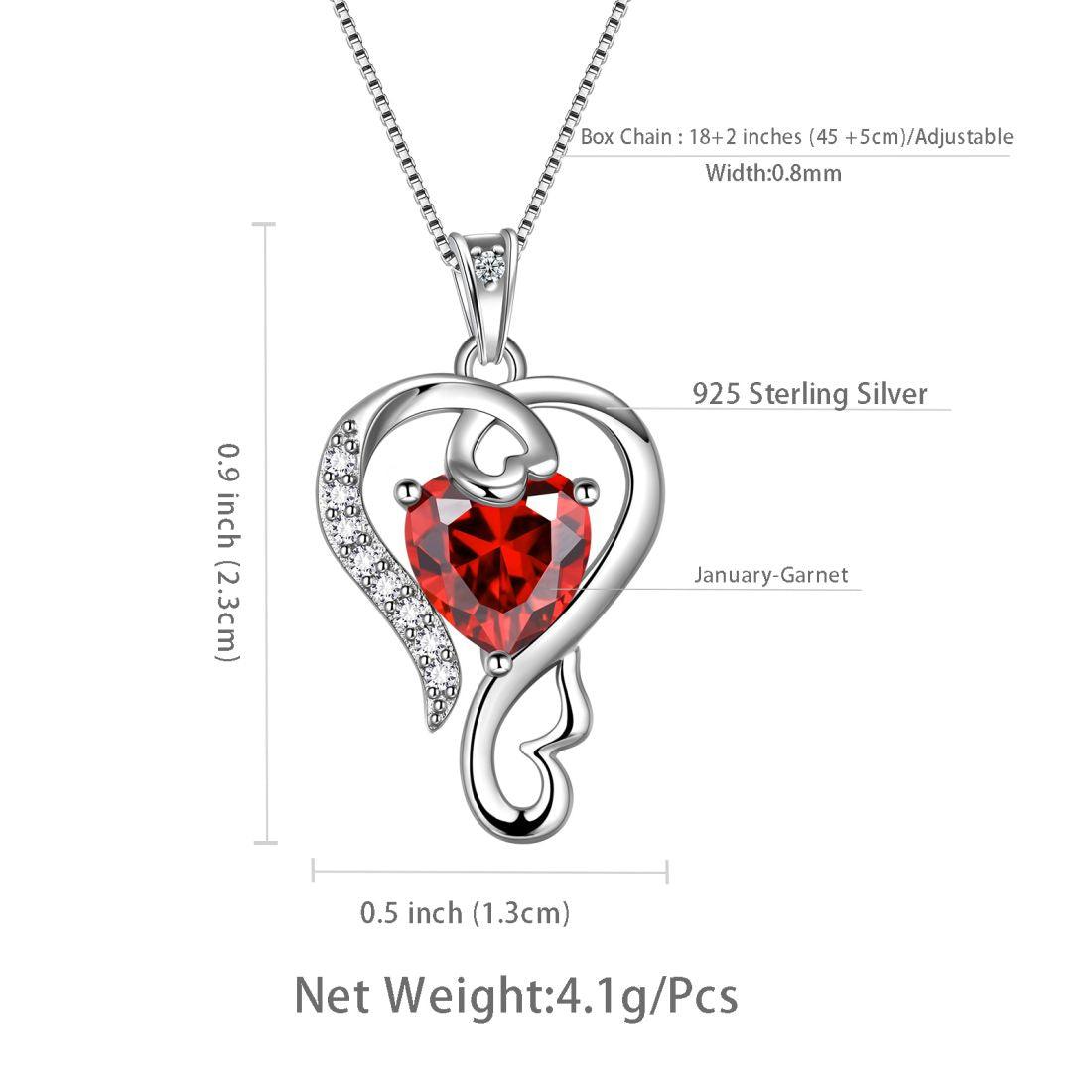 Tokyo Mart Halskette mit Anhänger „Love Heart“ mit Geburtsstein, Granat, für Damen und Mädchen, Schmuck, Geburtstagsgeschenk